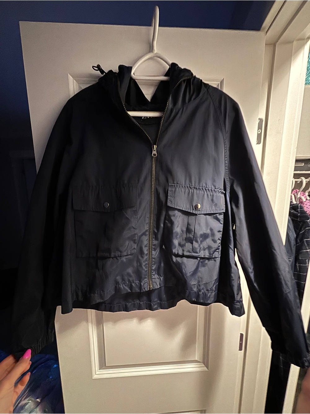 Zara Navy Hooded Windbreaker Jacket